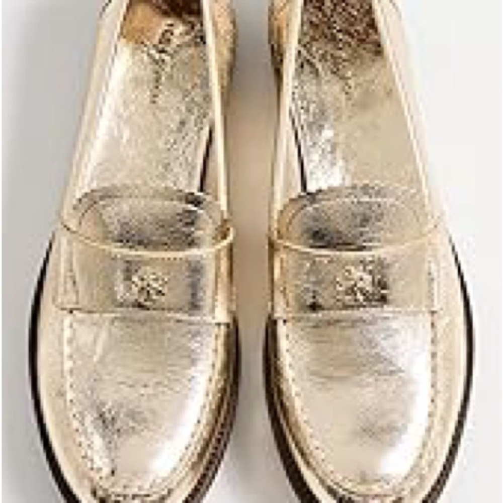 NWT Tory Burch Women’s Metallic Gold Classic Loafers, Color Spark Gold Platinum - Picture 13 of 16